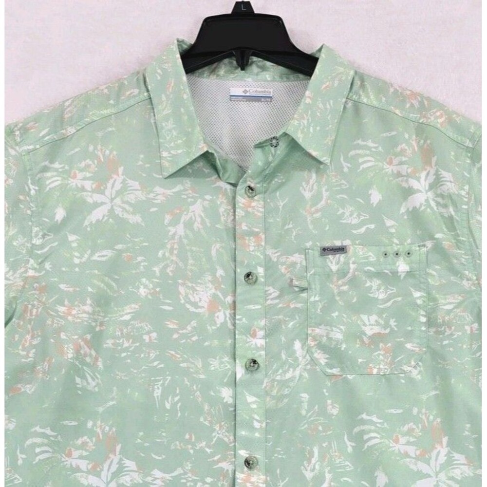 Columbia PFG Shirt Mens XL Green Floral Omni-Shade Tropical Fishing Short Sleeve